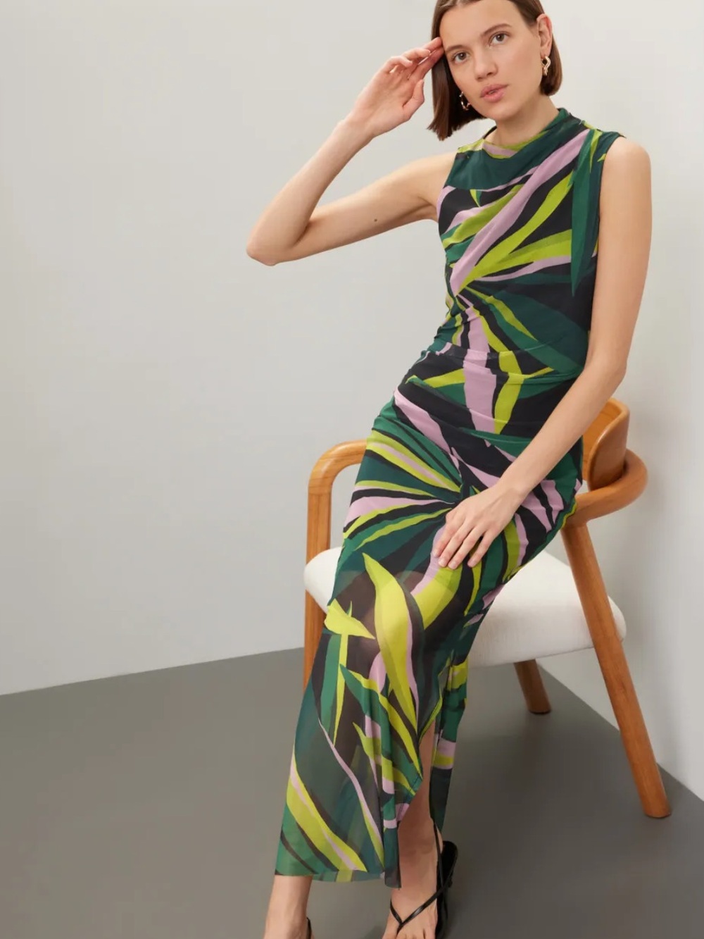 Donna Morgan Green and Pink Abstract Midi Dress
